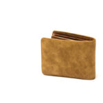 brown wallet standing isolated on white with clipping path.